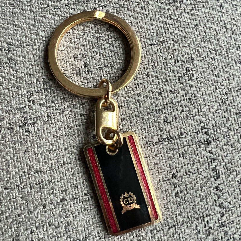 Christian Dior Vintage Black and Red enamel Goldtone keychain